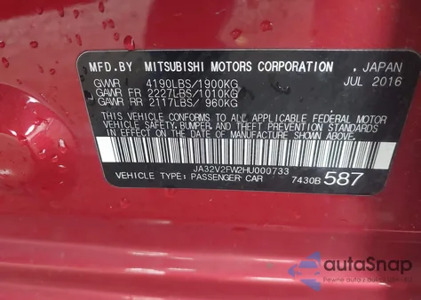 2017 Mitsubishi Lancer Es from USA, damaged, VIN JA32V2FW2HU000733